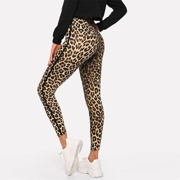 Multicolor Casual Athleisure Leopard Print Leggings Autumn Modern Lady Highstreet Women Pants Trousers | Vimost Shop.