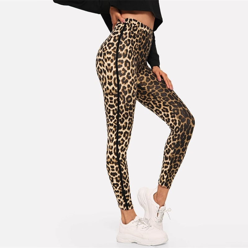 Multicolor Casual Athleisure Leopard Print Leggings Autumn Modern Lady Highstreet Women Pants Trousers | Vimost Shop.