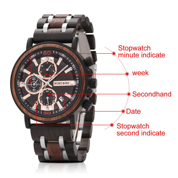 Wood Personalized Watch Men Relogio Masculino Top Brand Luxury Chronograph Military Watches Anniversary Gift for Him | Vimost Shop.