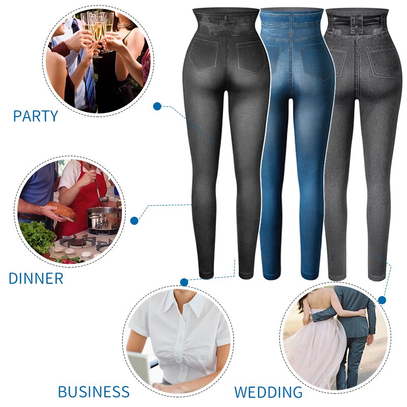 Faux Denim Jeans Leggings High Waist Fashion Slim Women Seamless Leggings Sexy Long Printing Fitness Legging Casual Pencil Pants | Vimost Shop.