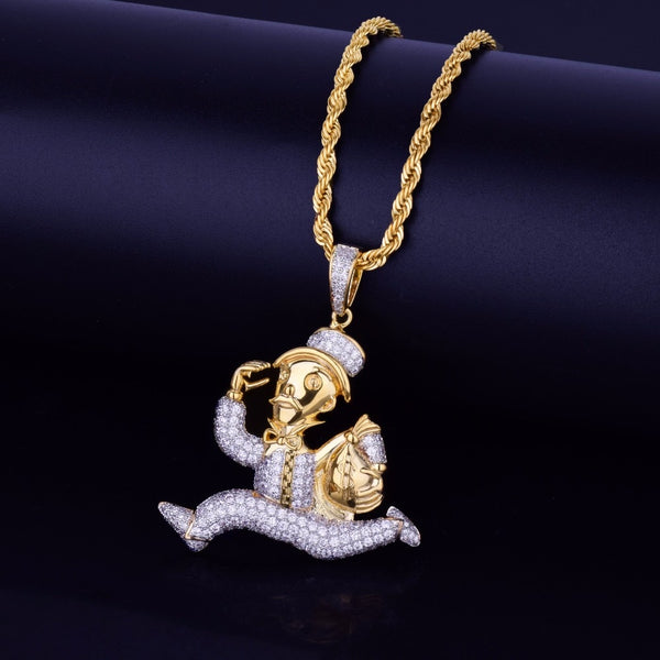 Gold Color Monopoly Man Dollar Money Bag Pendant Necklace Rope Chain Bling Cubic Zircon Hip Hop Jewelry For Gift | Vimost Shop.