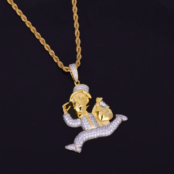 Gold Color Monopoly Man Dollar Money Bag Pendant Necklace Rope Chain Bling Cubic Zircon Hip Hop Jewelry For Gift | Vimost Shop.
