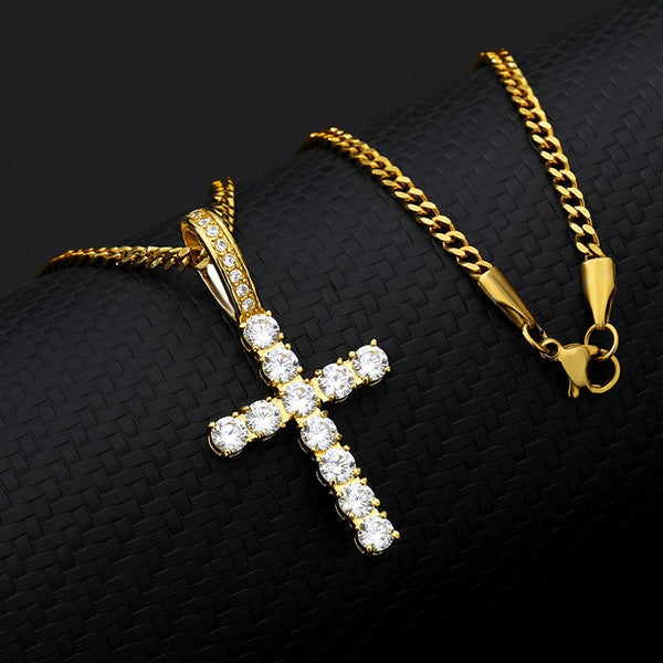 Stainless Steel Chain necklace Hip Hop jewelry women wedding Cross CZ crystal Zircon stone pendant necklace Christmas Gifts | Vimost Shop.