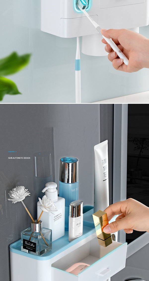 3 Color Bathroom Accessories Toothbrush Holder Automatic Toothpaste Dispenser Holder Wall Mount Rack Storage For Bathroom Home | Vimost Shop.
