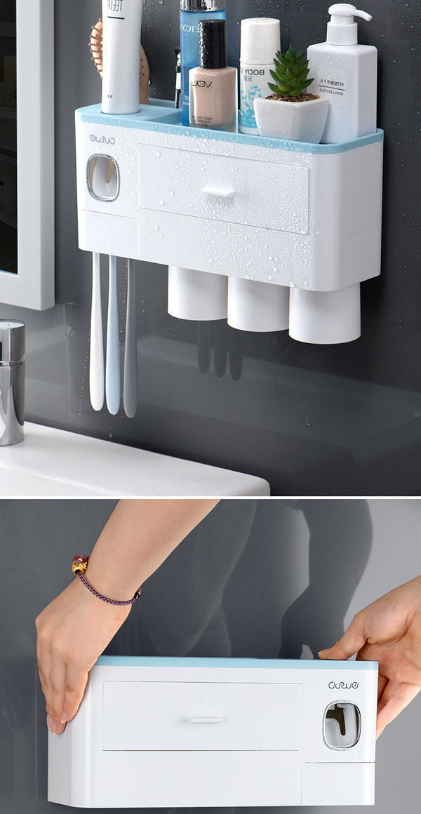 3 Color Bathroom Accessories Toothbrush Holder Automatic Toothpaste Dispenser Holder Wall Mount Rack Storage For Bathroom Home | Vimost Shop.