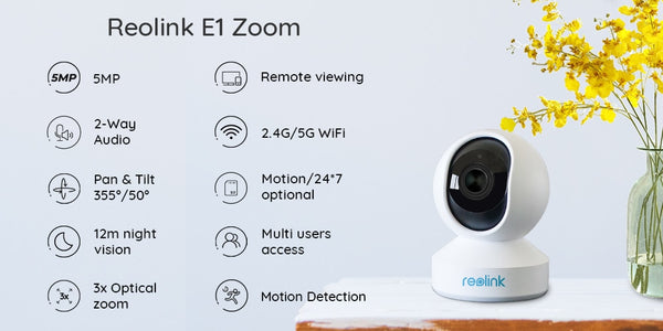 5MP PTZ home security camera wifi 2.4G/5G 3x Optical Zoom Pan/Tilt 2-way audio indoor SD card slot remote access E1 Zoom | Vimost Shop.
