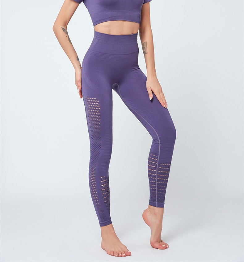 Sexy Hollow Out Seamless Sport Fitness Leggings Women Hip Enhancing Squat Proof Athletic Workout Gym Tights Yoga Pant