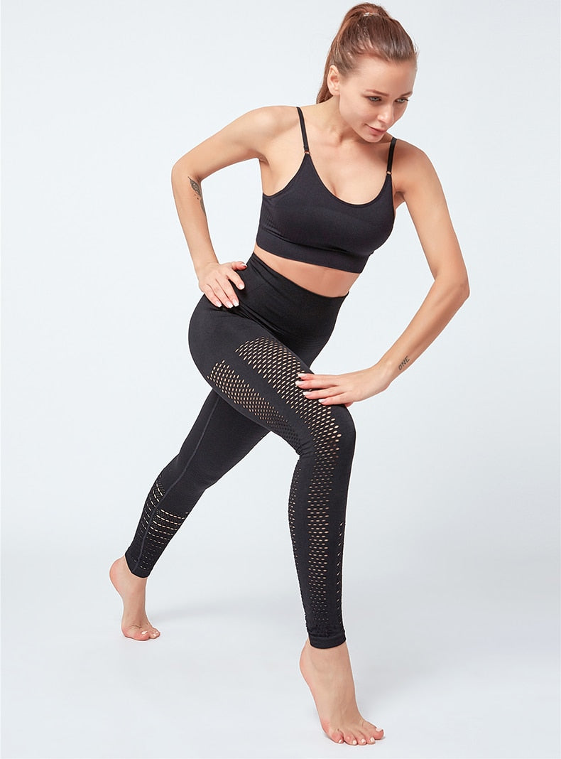 Sexy Hollow Out Seamless Sport Fitness Leggings Women Hip Enhancing Squat Proof Athletic Workout Gym Tights Yoga Pant
