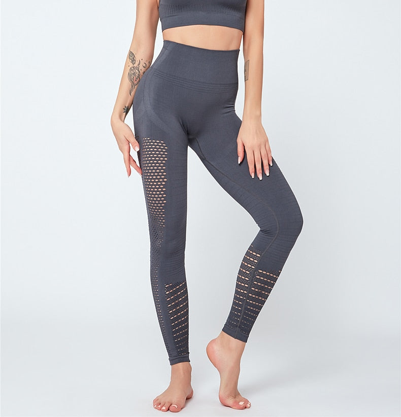 Sexy Hollow Out Seamless Sport Fitness Leggings Women Hip Enhancing Squat Proof Athletic Workout Gym Tights Yoga Pant