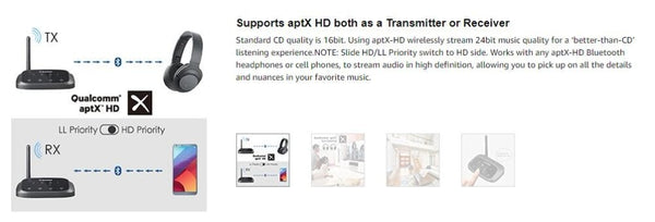 Oasis Plus Certified aptX HD Bluetooth 5.0 Transmitter Receiver for TV, Low Latency Wireless Audio Adapter | Vimost Shop.