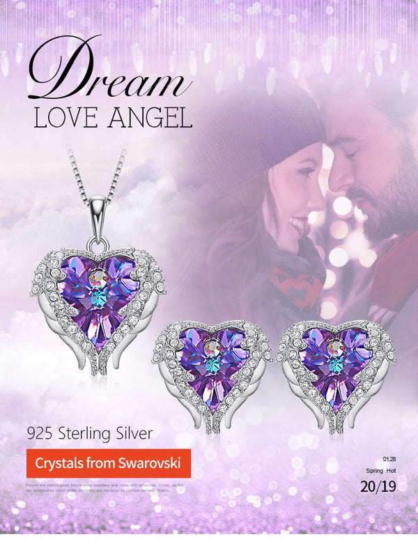 925 Sterling Silver Necklace Earrings Set Embellished with Crystal from Swarovski Fashion Jewelry Heart of Ocean Charm | Vimost Shop.