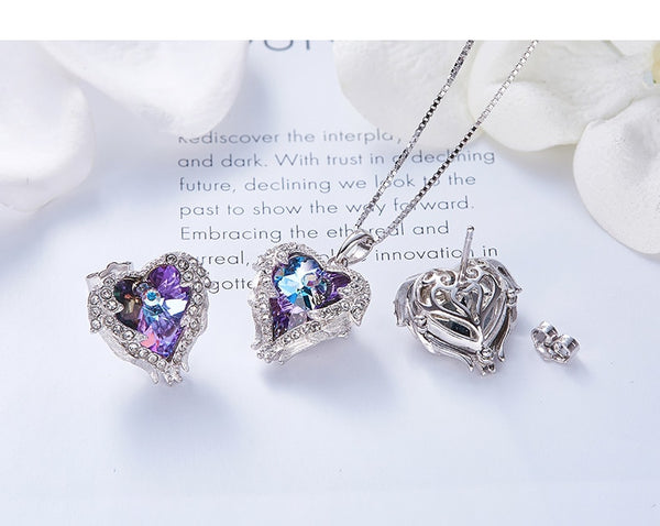 925 Sterling Silver Necklace Earrings Set Embellished with Crystal from Swarovski Fashion Jewelry Heart of Ocean Charm | Vimost Shop.