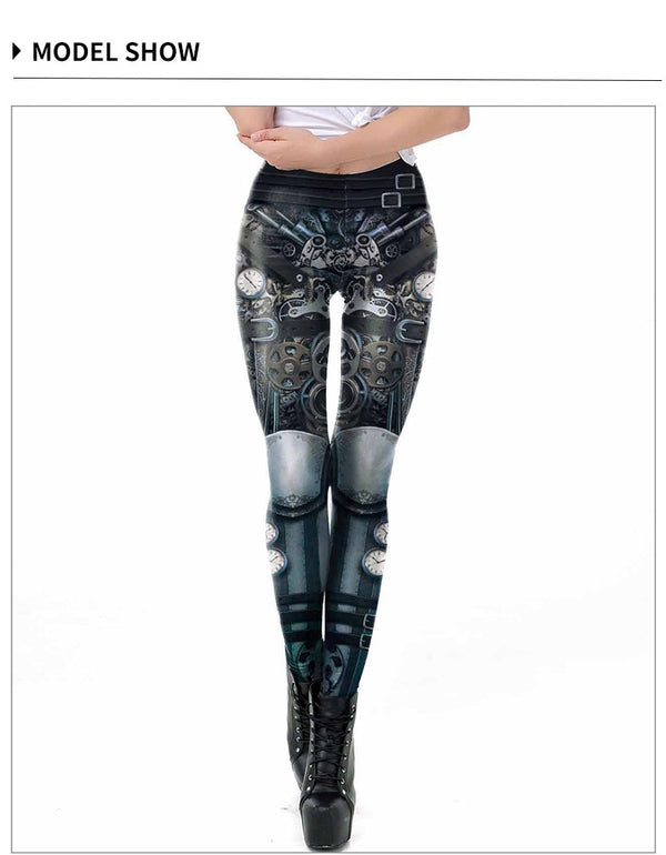 Steampunk Women Workout Leggings Mechanical Slim Fitness Leggins Ankle-Pants Gear 3D Printing Elastic Legin | Vimost Shop.