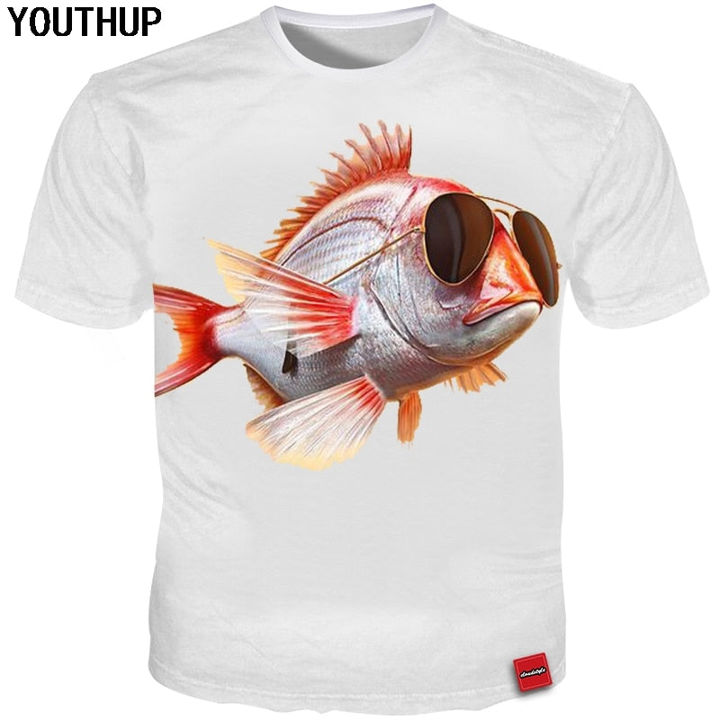 Summer Men T Shirts Glasses Fish 3d print Funny T Shirt Men Casual Cool Tees Plus Size 4XL 3d T shirt Streetwear | Vimost Shop.