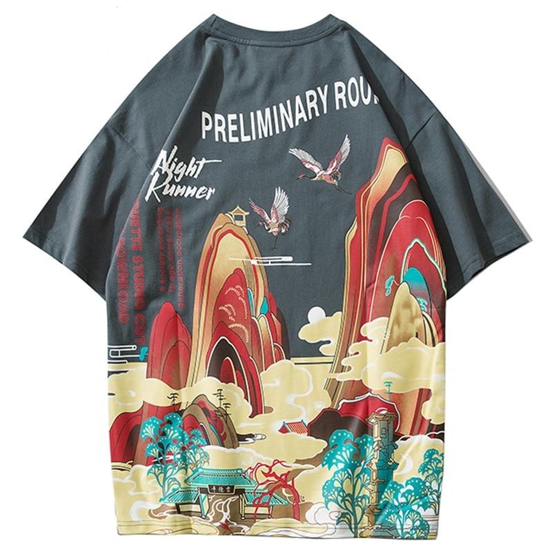 Streetwear T Shirt Men Hip Hop Chinese Colorful Fairyland Tshirt Short Sleeve Cotton | Vimost Shop.