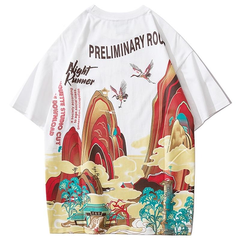 Streetwear T Shirt Men Hip Hop Chinese Colorful Fairyland Tshirt Short Sleeve Cotton | Vimost Shop.