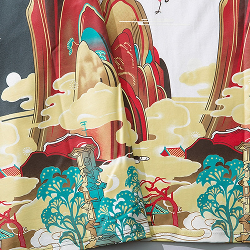 Streetwear T Shirt Men Hip Hop Chinese Colorful Fairyland Tshirt Short Sleeve Cotton | Vimost Shop.