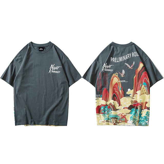Streetwear T Shirt Men Hip Hop Chinese Colorful Fairyland Tshirt Short Sleeve Cotton | Vimost Shop.