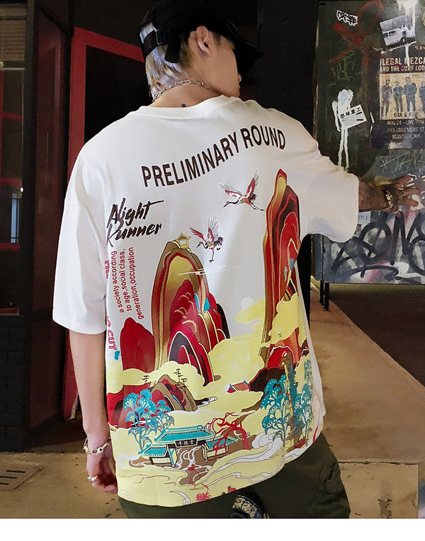 Streetwear T Shirt Men Hip Hop Chinese Colorful Fairyland Tshirt Short Sleeve Cotton | Vimost Shop.