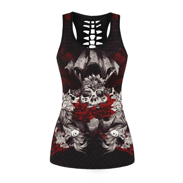 Women Summer Hollow Top Gothic Backless Vest Summer Skull Rose Halloween festival Slim Black Tank Top | Vimost Shop.