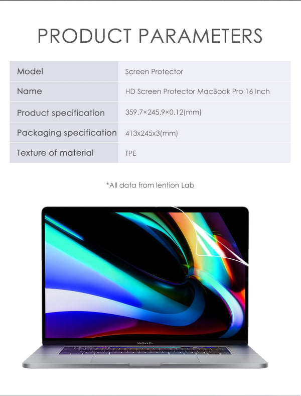 Lention Screen Protector for MacBook Pro 16 inch 2019  Model A2141, HD Clear Film with Hydrophobic Coating Protect macbook pro16 | Vimost Shop.