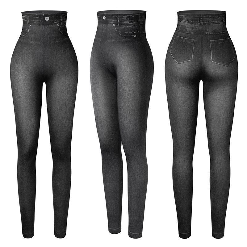 Faux Denim Jeans Leggings High Waist Fashion Slim Women Seamless Leggings Sexy Long Printing Fitness Legging Casual Pencil Pants | Vimost Shop.