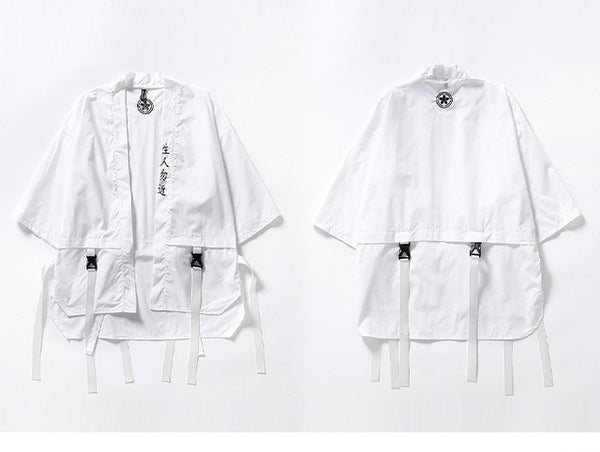 Harajuku Open Stitch Jackets Men Hip Hop Thin Coats Ribbons Japanese Style Male Seven-cent Sleeve Streetwear | Vimost Shop.