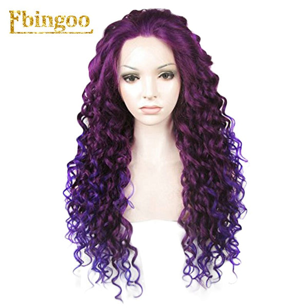 Ombre Purple Red Pink Blonde Brown Orange Wig Long Kinky Curly Synthetic Lace Front Wig Women High Temperature Fiber | Vimost Shop.