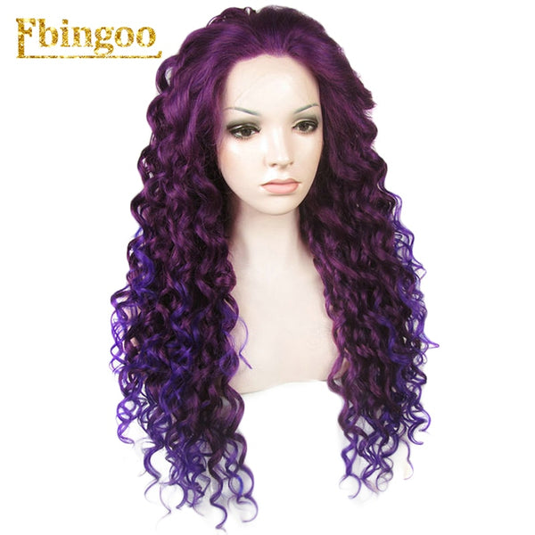 Ombre Purple Red Pink Blonde Brown Orange Wig Long Kinky Curly Synthetic Lace Front Wig Women High Temperature Fiber | Vimost Shop.