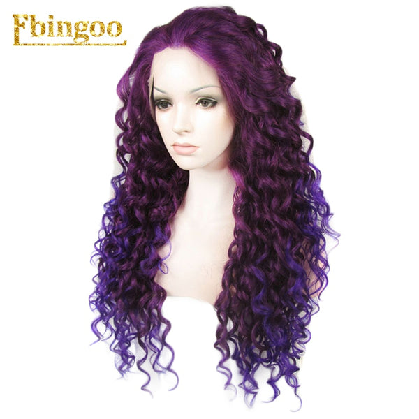 Ombre Purple Red Pink Blonde Brown Orange Wig Long Kinky Curly Synthetic Lace Front Wig Women High Temperature Fiber | Vimost Shop.