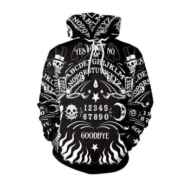 Hoodies Women Gothic Witchy Sweatshirt Horror Black Hooded Skeleton Printed Warm Hoody | Vimost Shop.