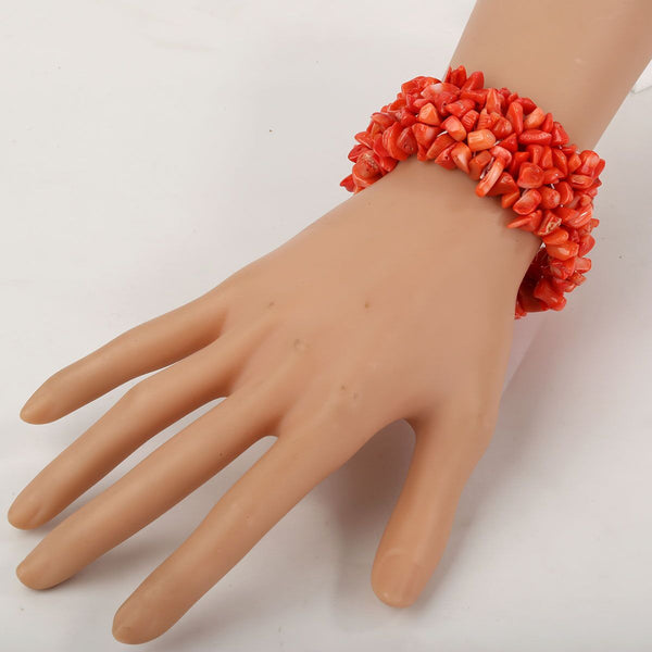 Orange Coral Stretch Cuff Bracelet 5 Layer Braided Chunky Chakra Bracelet Handmade Jewelry gift for Women Teen Girls 7.5