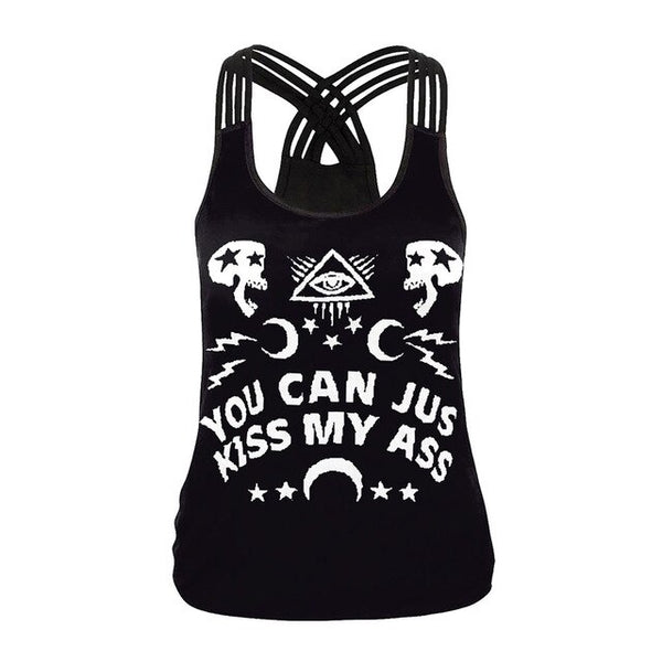 Gothic Women Streetwear Tops Ouija Black Tank Top Female Sexy Sleeveless Tops All-seeing Eye Goth Vest | Vimost Shop.