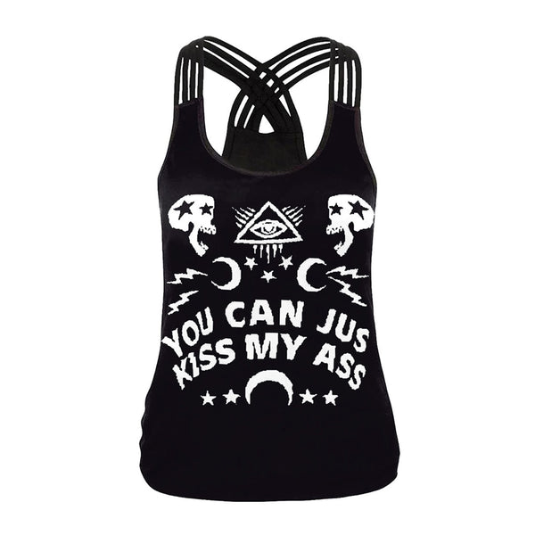 Gothic Women Streetwear Tops Ouija Black Tank Top Female Sexy Sleeveless Tops All-seeing Eye Goth Vest | Vimost Shop.