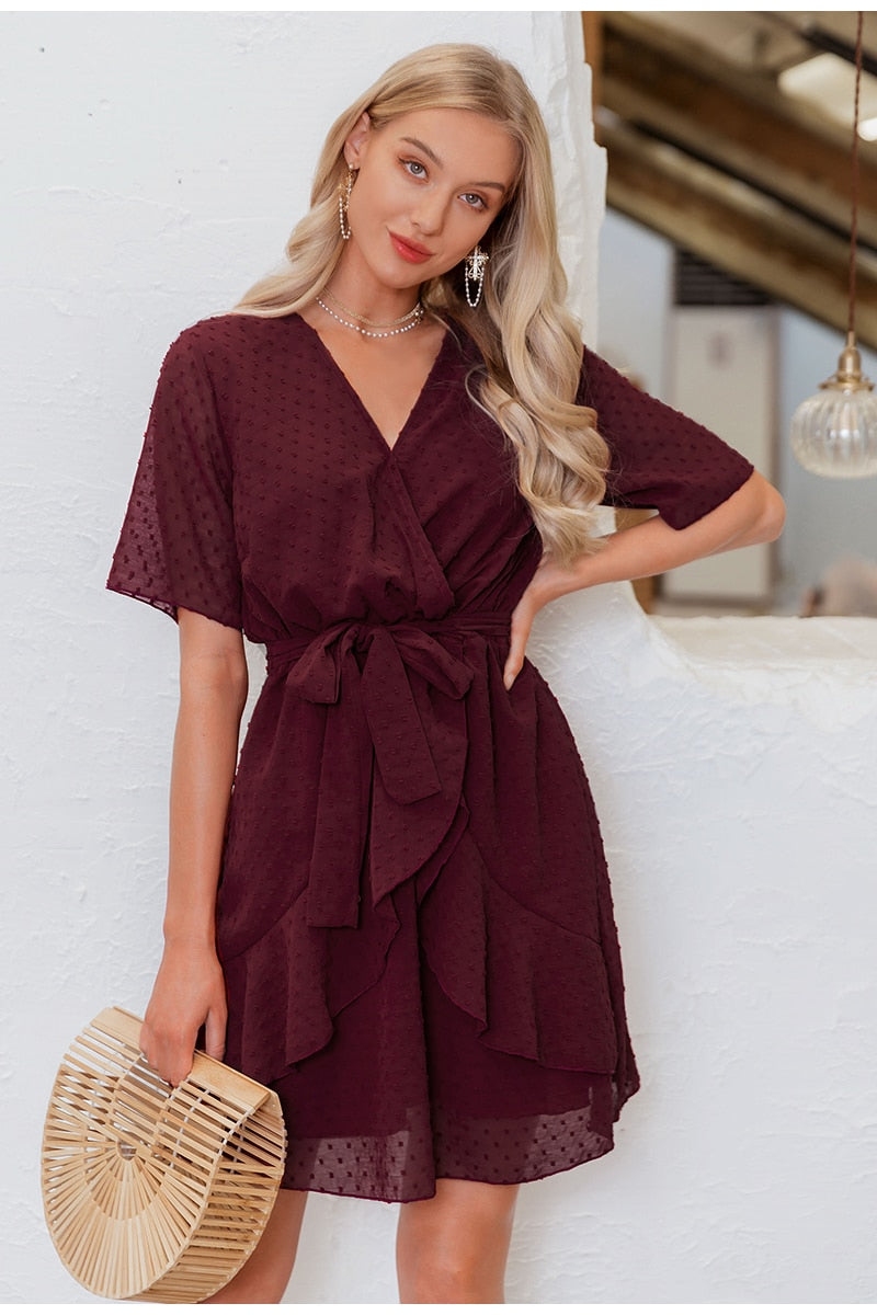 Simplee V-neck flower A-line summer dress women | Vimost Shop.