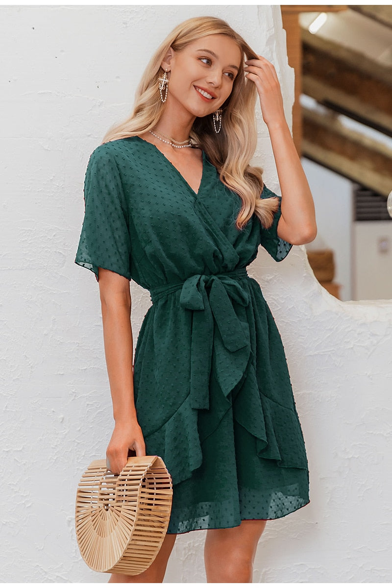 Simplee V-neck flower A-line summer dress women | Vimost Shop.