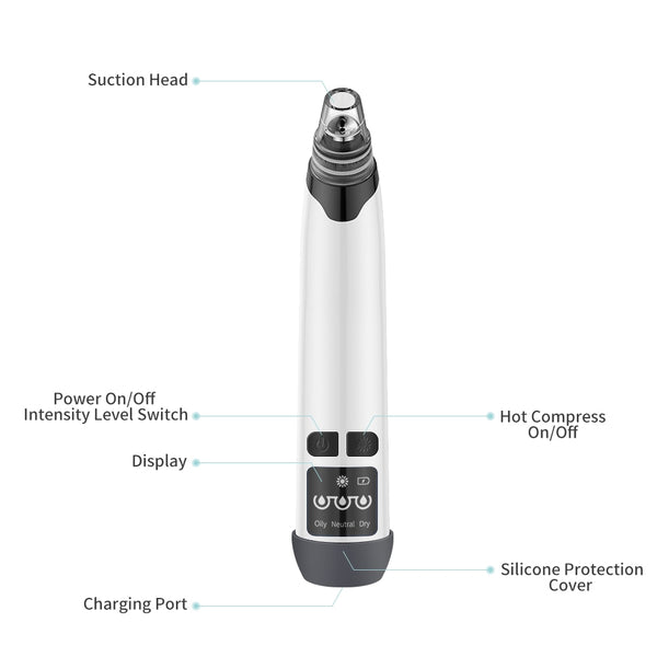 Electric Blackhead Remover USB Rechargeable Pore Vacuum Cleaner Acne Pimple 3 Adjustable Suction Levels Extractor Removal Tool | Vimost Shop.