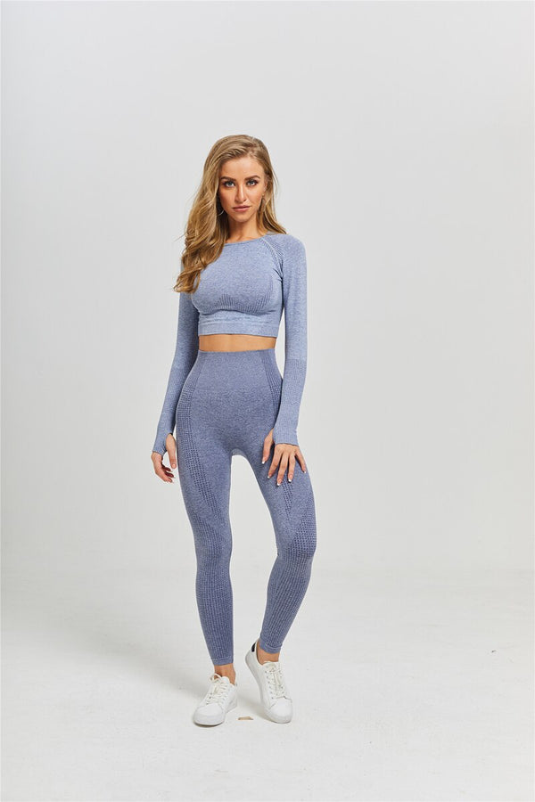 Women's Sportswear Seamless Yoga Sets Women Gym Clothing Fitness Long Sleeve Crop Top+High Waist Workout Leggings Sports Suits