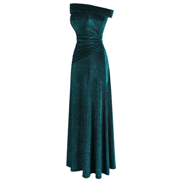 Off Shoulder Pleated Evening Dresses Long Party Gown Peacock green | Vimost Shop.