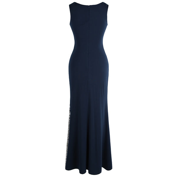 Splicing Sequin Evening Dress Slit Gradient Evening Dress Long Royal Blue | Vimost Shop.