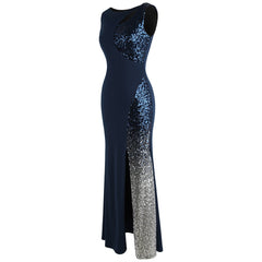 Splicing Sequin Evening Dress Slit Gradient Evening Dress Long Royal Blue | Vimost Shop.