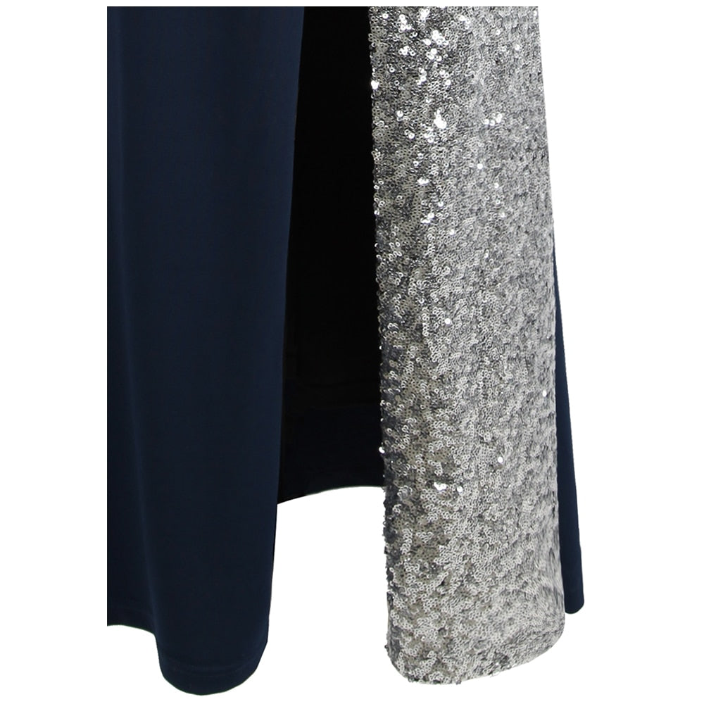 Splicing Sequin Evening Dress Slit Gradient Evening Dress Long Royal Blue | Vimost Shop.
