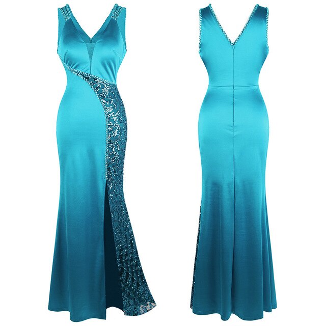 Women's V Neck Beading Sequin Splicing Evening Dresses Long Formal Party Gwon  Ice-Snow Blue | Vimost Shop.