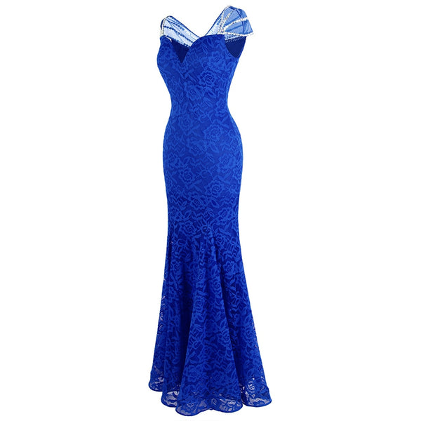Women's Cap Sleeve Beading Lace Evening Dresses Long Mermaid Wedding Party Gown Blue | Vimost Shop.