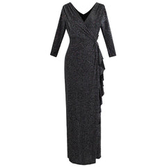 Women's Long Sleeve Refflus Evening Dresses Long Formal Dress Black