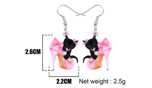 Acrylic Valentine's Day High Heels Black Cat Earrings Drop Dangle Jewelry For Women Girls Teen Lover Charm Gift Accessory | Vimost Shop.