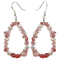 Watermelon Quartz Pearl 925 Sterling Silver Drop Dangle Earrings Handmade Custom Jewelry Gifts for Women Mom Girls Wife