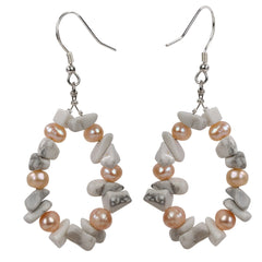 Natutal Howlite Pearl 925 Sterling Silver Drop Dangle Earrings Handmade Custom Jewelry Gifts for Women Mom Girls Wife