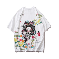 Japanese Geisha Tshirt Streetwear Short Sleeve T Shirt Japan Cotton Tops Tees Men Harajuku Hip Hop T-Shirt | Vimost Shop.