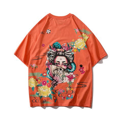 Japanese Geisha Tshirt Streetwear Short Sleeve T Shirt Japan Cotton Tops Tees Men Harajuku Hip Hop T-Shirt | Vimost Shop.